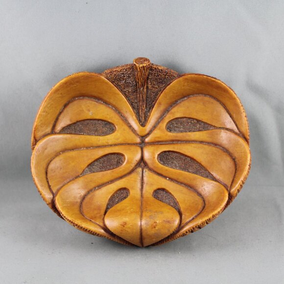 Vintage Tiki Ashtray - Monstera Leaf by Coco Joe - Hapa Wood Tagged - Picture 4 of 6